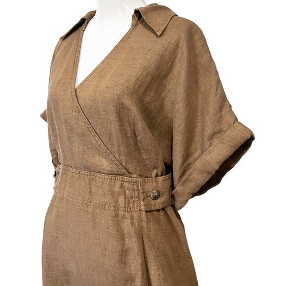 Banana Republic Sedona Linen Dress Midi Faux Wrap Collared Pockets Women’s XL - Picture 7 of 12